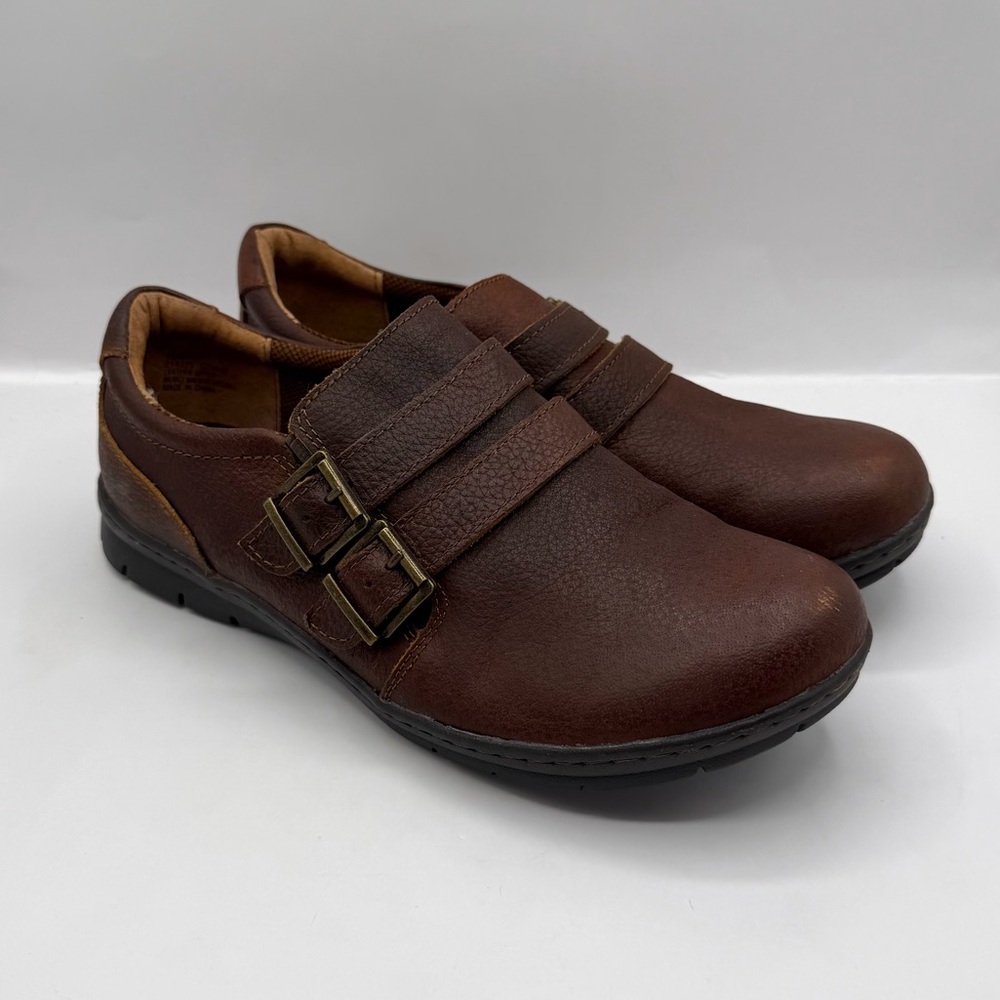 B.O.C. Born Concepts Brown Leather Slip On Shoes Double Buckle Womens Size 10M